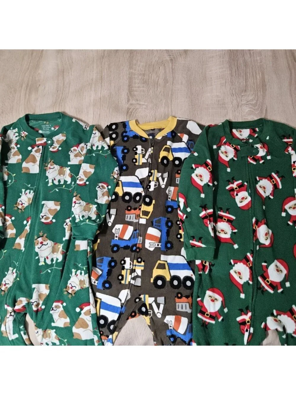 Lot Of 3 Boys Size 4t Carters Fleece Footed Pjs Pajamas Christmas Dog Trucks